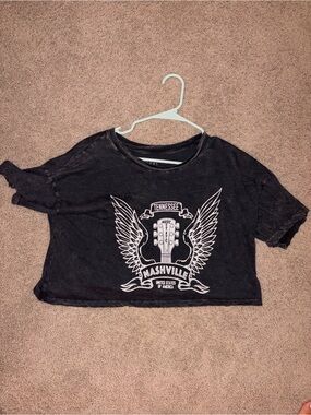 Free People Black Graphic Nashville Crop Tee